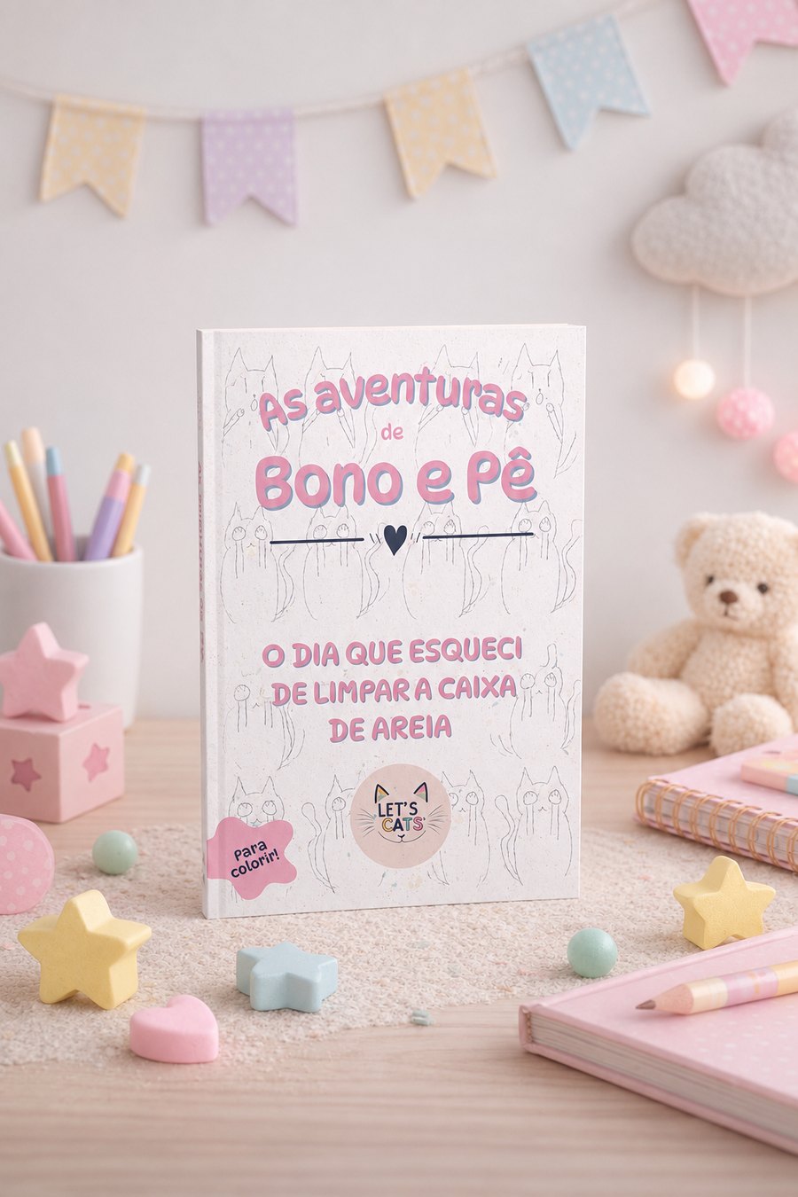 Capa do livro O dia que esqueci de limpar a caixa de areia, da série As Aventuras de Bono e Pê
